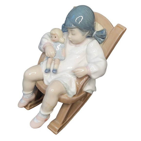 Vintage Lladro Porcelain Child and Doll Rocking Chair‎ Naptime Figurine 5448 - Picture 1 of 8